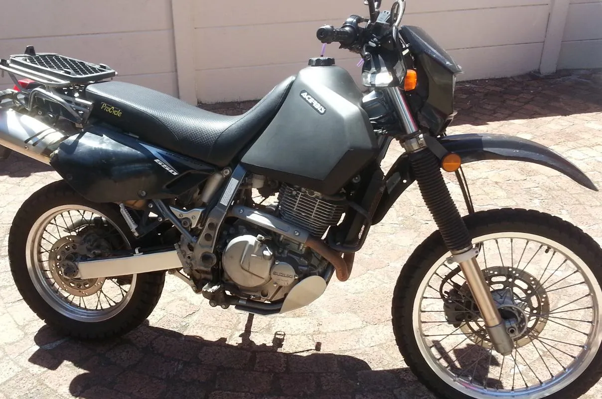 A DR650 fitted out for the trip
